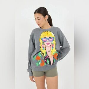 Zara Women’s Oversized Pop Art Graphic Icon Sweatshirt Gray/Multi Size L NWOT